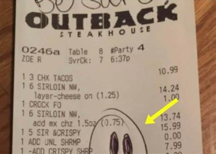 Two Outback workers wish nobody saw what message they wrote on cops’ receipt